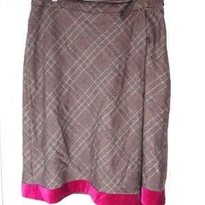 Oscar de la Renta Plaid Faux Wrap A line Skirt Size 12